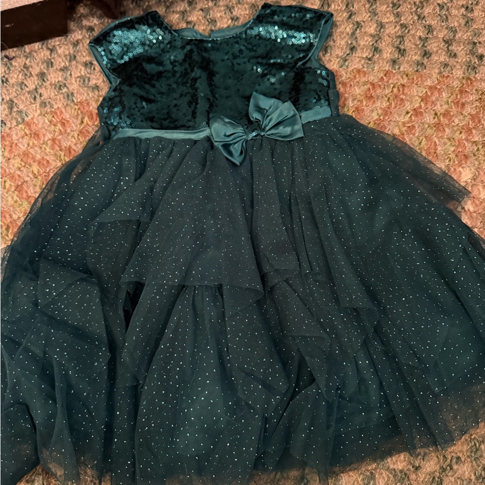 Jona Michelle Teal Sequin Tulle Party Dress with Bow